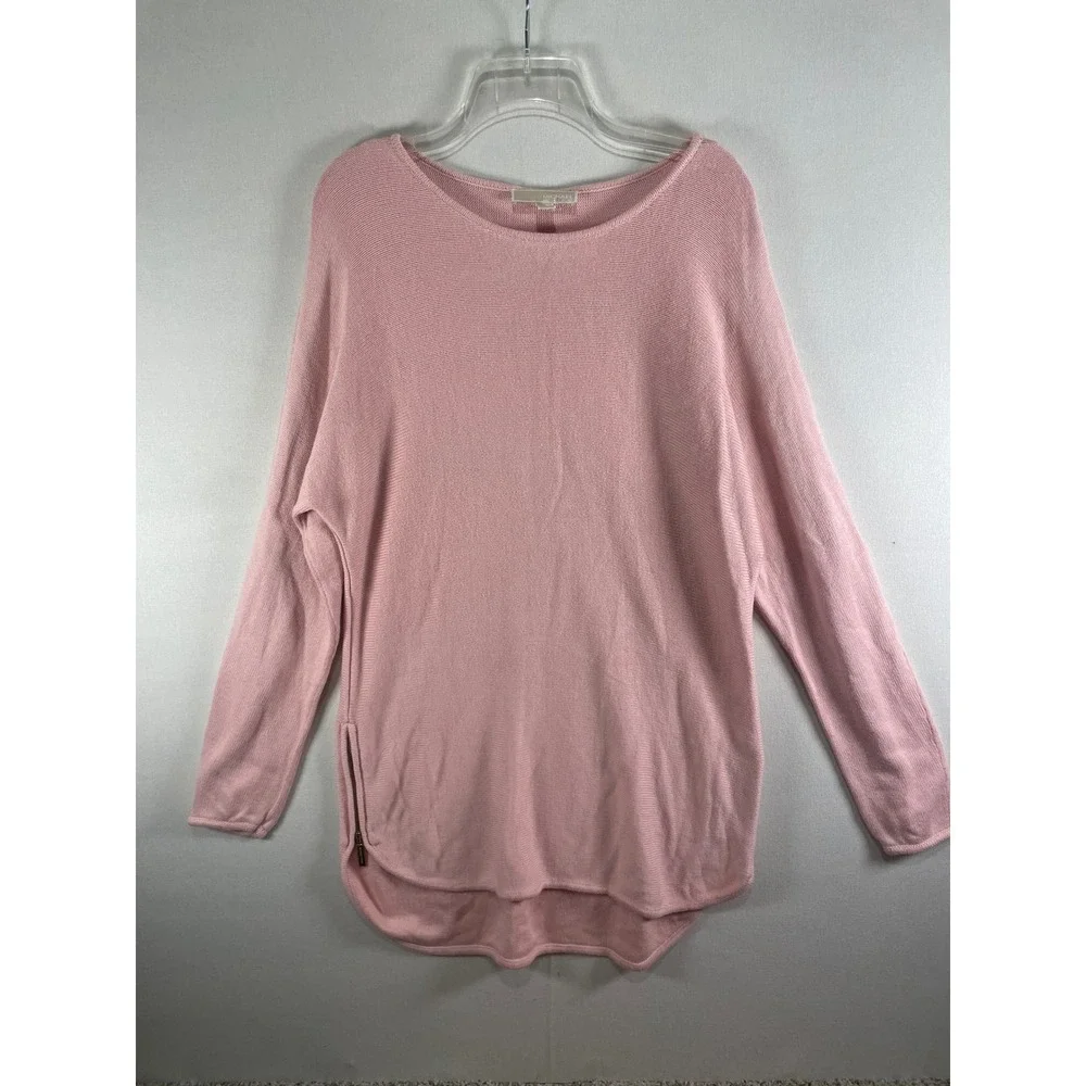 Michael Kors Pink Side Zip High Low Crew Neck Knit Sweater Womens Large G32